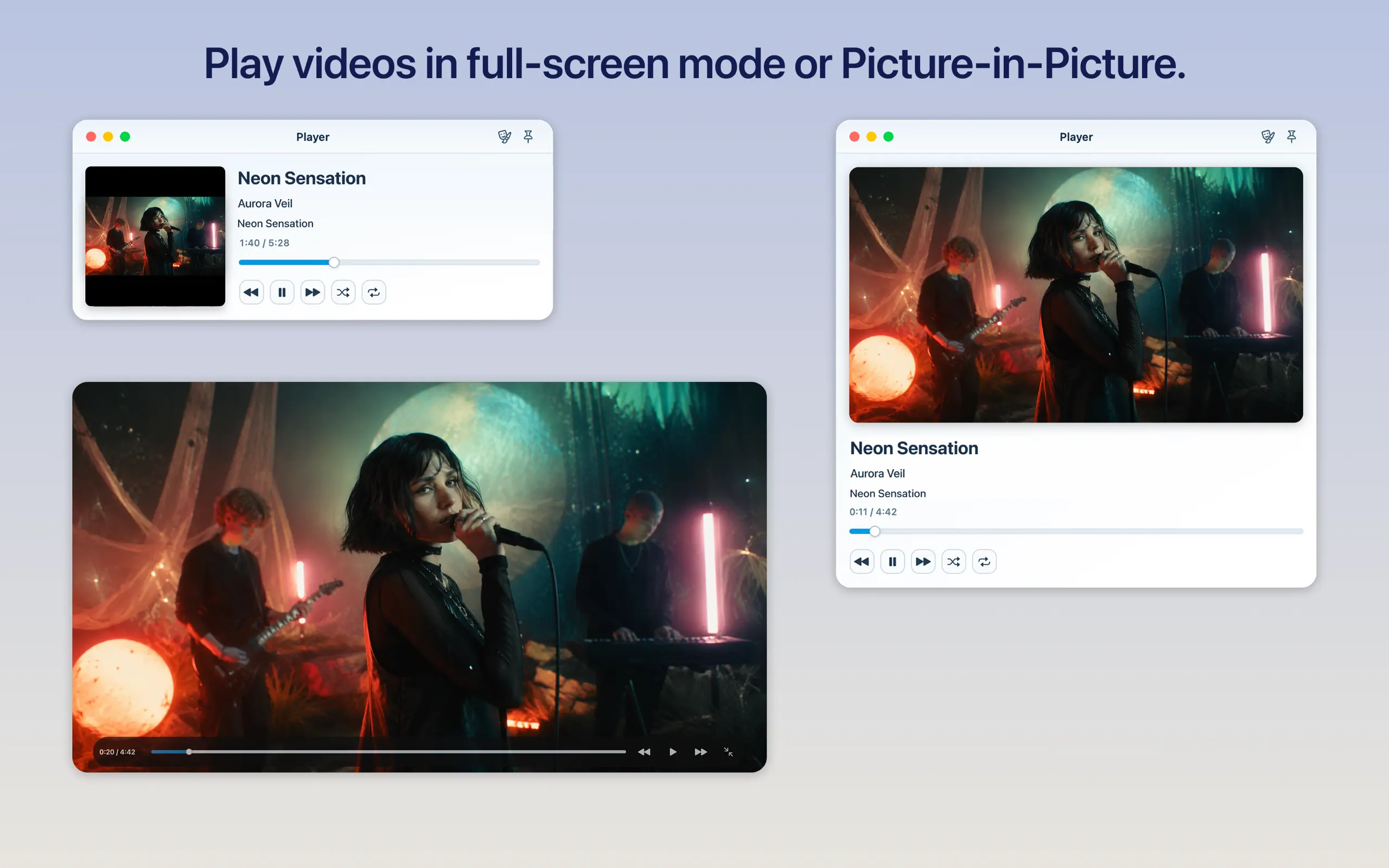Music video playing in Foil and in a separate full-screen playback view